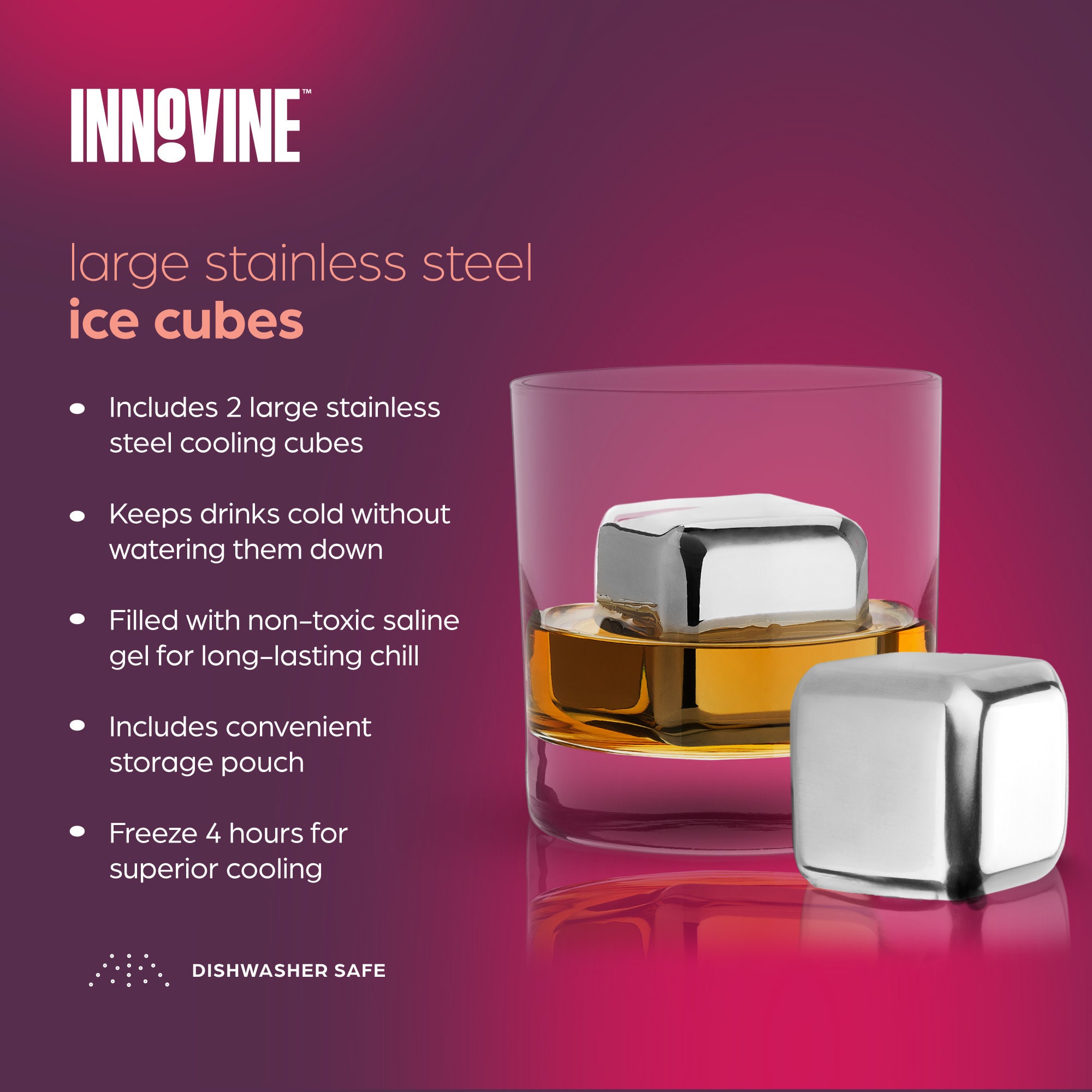 Large Stainless Steel Ice Cubes, Set of 2