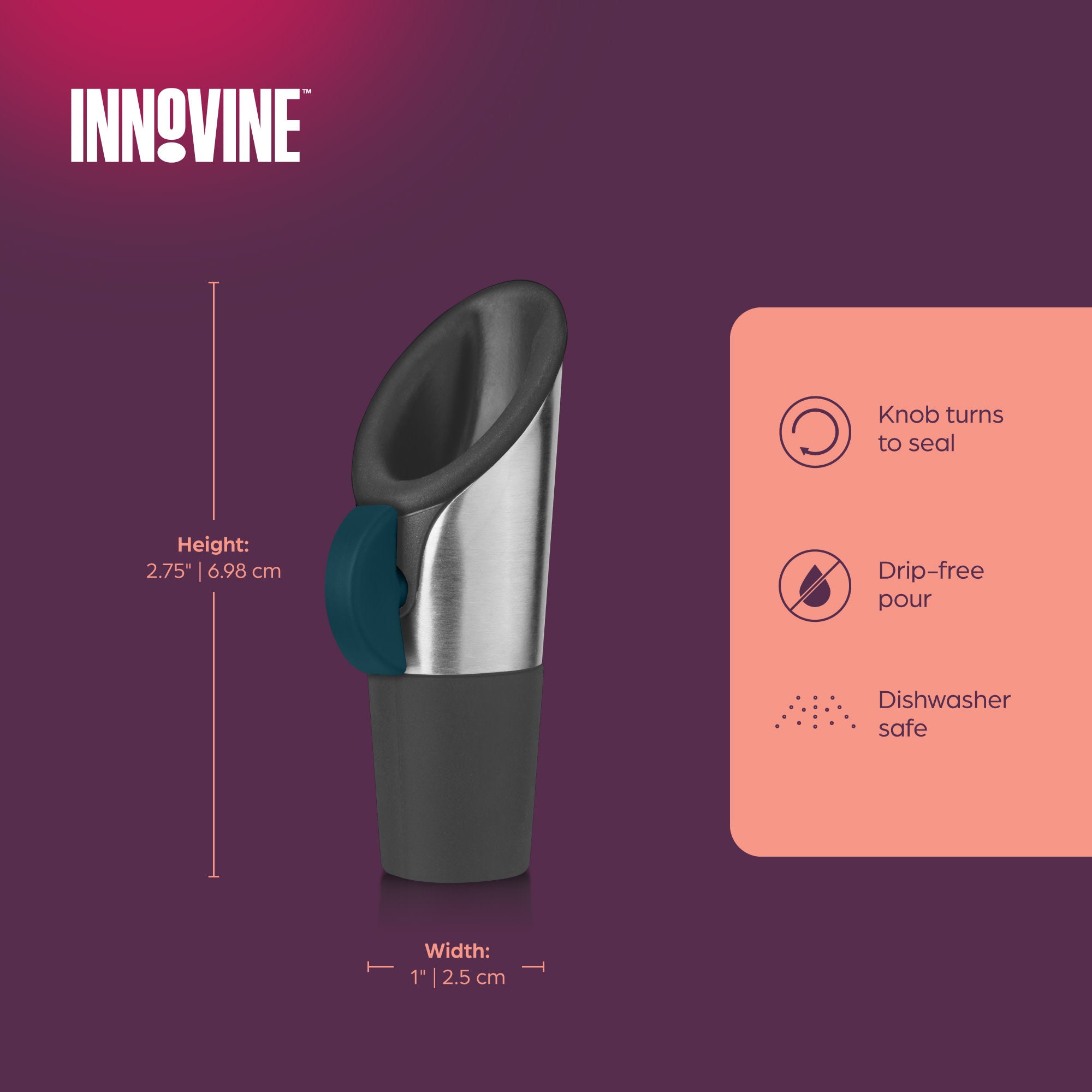 Wine Pourer and Stopper in Deep Teal